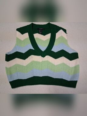 Forever 21 Chevron Knit V-Neck Sweater Vest - Green & Pastels